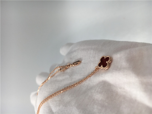 Rose Gold Pendant Necklace For Girlfriend , 18k Magic Alhambra Necklace With Carnelian