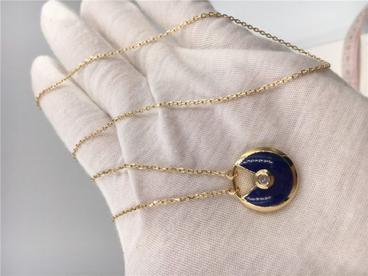 Lacivert Lapis Lazuli Lüks Altın Takı 18K Gerçek Altın Zincirler, Kolyeli