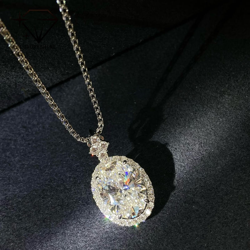 Kalite 18K Altın Oval Laboratuvar Yetiştirilmiş Pırlanta Kolye VVS1-VS1 0.3-3.0ct fabrika