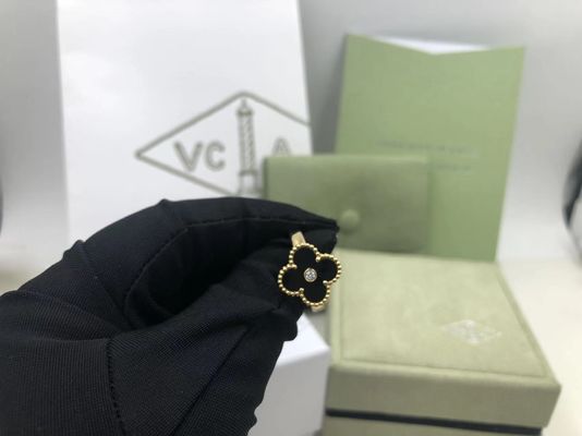 Kalite Van Cleef And Arpels Vintage Alhambra Yüzük Sarı Altın Oniks Yuvarlak Pırlanta fabrika
