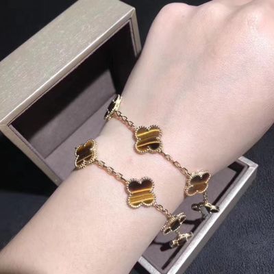 Kalite 18K Altın Ve Gerçek Pırlanta Van Cleef And Arpels 5 Motifli Vintage Alhambra Bileklik fabrika