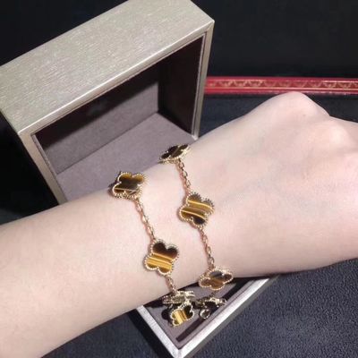 Kalite 18K Altın Ve Gerçek Pırlanta Van Cleef And Arpels 5 Motifli Vintage Alhambra Bileklik fabrika