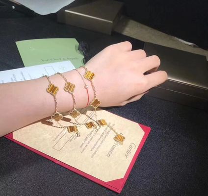 Kalite 18K Altın Ve Gerçek Pırlanta Van Cleef And Arpels 5 Motifli Vintage Alhambra Bileklik fabrika