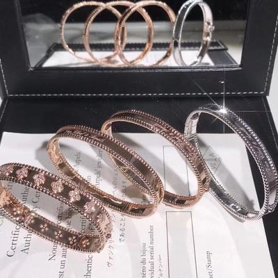Kalite Orta Model VCA Gerçek 18 Ayar Altın Perlee Signature Bileklik Beyaz Gül Sarı Altın fabrika