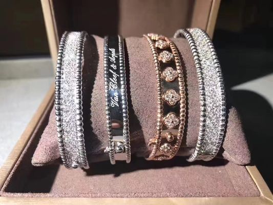 Kalite Orta Model VCA Gerçek 18 Ayar Altın Perlee Signature Bileklik Beyaz Gül Sarı Altın fabrika