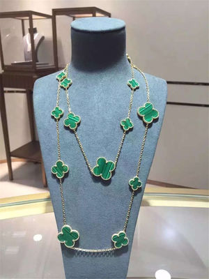 Kalite Sihirli Alhambra Uzun Kolye Van Cleef Ve Arpels 16 Motifler Sarı Altın Malakit fabrika