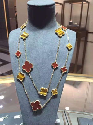 Kalite Sihirli Alhambra Uzun Kolye Van Cleef Ve Arpels 16 Motifler Sarı Altın Malakit fabrika