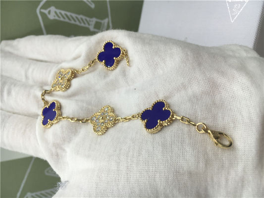 Kalite Vintage Alhambra Bilezik Lüks Elmas Takı 5 Motifler Sarı Altın Mavi Seramik fabrika