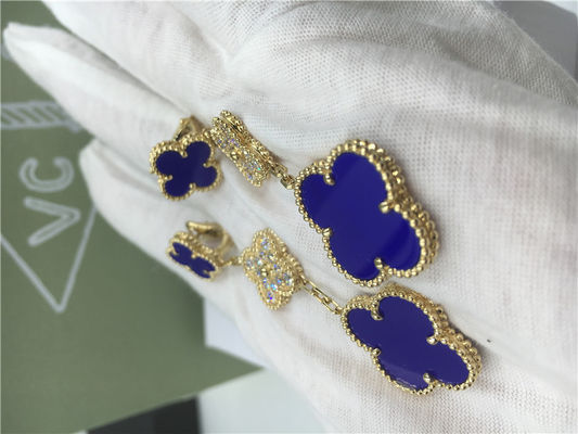 Kalite VCARO9II00 Van Cleef Vintage Malakit / Pırlantalı Alhambra Küpe fabrika
