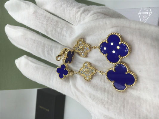Kalite VCARO9II00 Van Cleef Vintage Malakit / Pırlantalı Alhambra Küpe fabrika