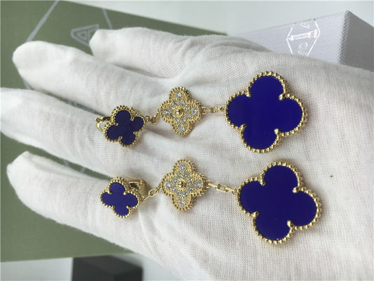 Kalite VCARO9II00 Van Cleef Vintage Malakit / Pırlantalı Alhambra Küpe fabrika