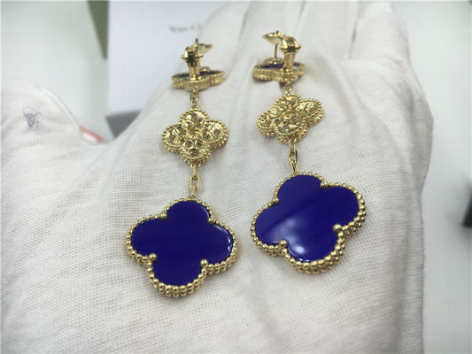Kalite VCARO9II00 Van Cleef Vintage Malakit / Pırlantalı Alhambra Küpe fabrika
