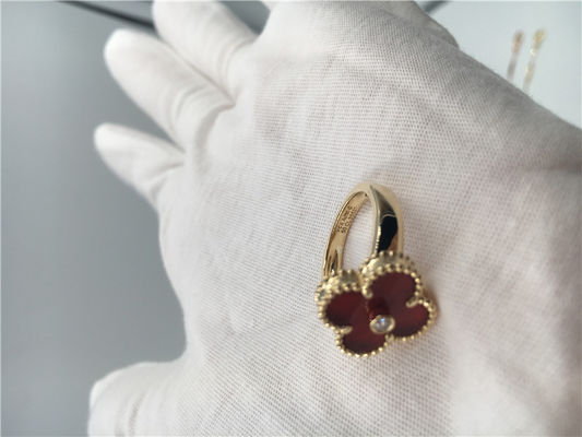 Kalite Kadın Carnelian 18K Altın Yüzük Gerçek Pırlanta Eşsiz Vintage Alhambra fabrika