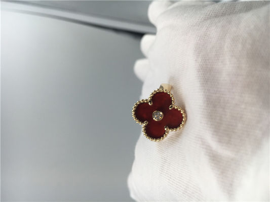 Kalite Kadın Carnelian 18K Altın Yüzük Gerçek Pırlanta Eşsiz Vintage Alhambra fabrika