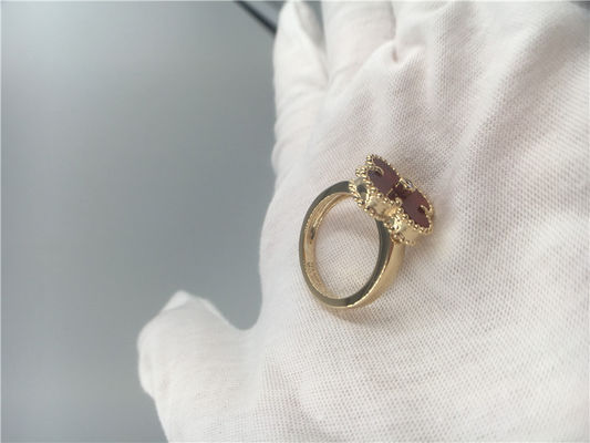 Kalite Kadın Carnelian 18K Altın Yüzük Gerçek Pırlanta Eşsiz Vintage Alhambra fabrika