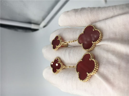 Kalite Sihirli Alhambra 18K Altın Küpe Kırmızı Sedef / Özel Boyut fabrika
