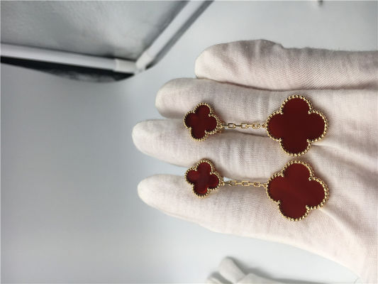Kalite Sihirli Alhambra 18K Altın Küpe Kırmızı Sedef / Özel Boyut fabrika