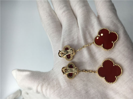 Kalite Sihirli Alhambra 18K Altın Küpe Kırmızı Sedef / Özel Boyut fabrika