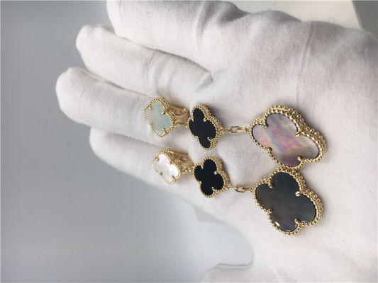Kalite Van Cleef Arpels Sihirli Alhambra küpeler beyaz ve gri sedef ile 18 k sarı altın fabrika