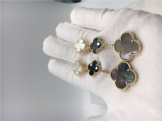 Kalite Van Cleef Arpels Sihirli Alhambra küpeler beyaz ve gri sedef ile 18 k sarı altın fabrika