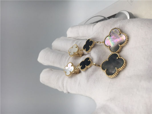 Kalite Van Cleef Arpels Sihirli Alhambra küpeler beyaz ve gri sedef ile 18 k sarı altın fabrika