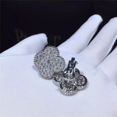 Kalite Van Cleef Arpels Sihirli Alhambra küpe 18 k beyaz altın ve yuvarlak elmas fabrika
