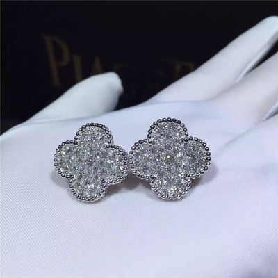 Kalite Van Cleef Arpels Sihirli Alhambra küpe 18 k beyaz altın ve yuvarlak elmas fabrika