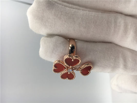 Kalite 18 k Rose Gold Van Cleef ve Arpels Çiçek Yüzük Carnelian / Yuvarlak Pırlanta fabrika