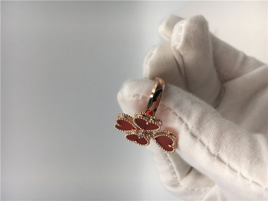 Kalite 18 k Rose Gold Van Cleef ve Arpels Çiçek Yüzük Carnelian / Yuvarlak Pırlanta fabrika