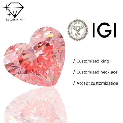 LuxuryShine Fantezi Pembe / Fantezi Yoğun Pembe / Fantezi Canlı Pembe Kalp Kesim Laboratuvar Yetiştirilmiş Pırlanta VVS-VS1 Gerçek Pırlantalar & Düğün Takıları & Kişiye Özel Takılar