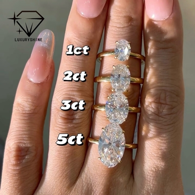 Luxuryshine Oval Kesim VVS2/VS1 Laboratuvar Yetiştirilmiş Pırlanta 1-5CT Tektaş Yüzük 18K Katı Altın Özel Takı IGI Sertifikalı
