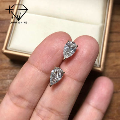 Kalite 18K Altın Armut Kesim Laboratuvar Yetiştirilmiş Pırlanta Küpe VVS-VS Berraklık fabrika