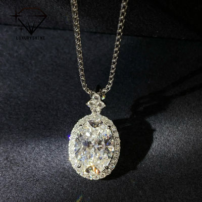 Kalite 18K Altın Oval Laboratuvar Yetiştirilmiş Pırlanta Kolye VVS1-VS1 0.3-3.0ct fabrika