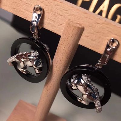Kalite Pırlanta 18K Altın Küpeler Mücevher PanthèRe De Beyaz Altın Zümrüt Jade Onyx fabrika