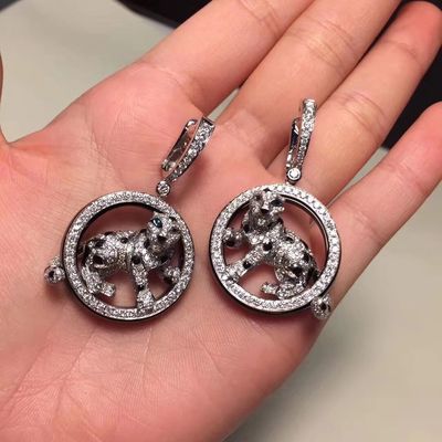 Kalite Pırlanta 18K Altın Küpeler Mücevher PanthèRe De Beyaz Altın Zümrüt Jade Onyx fabrika