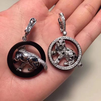 Kalite Pırlanta 18K Altın Küpeler Mücevher PanthèRe De Beyaz Altın Zümrüt Jade Onyx fabrika