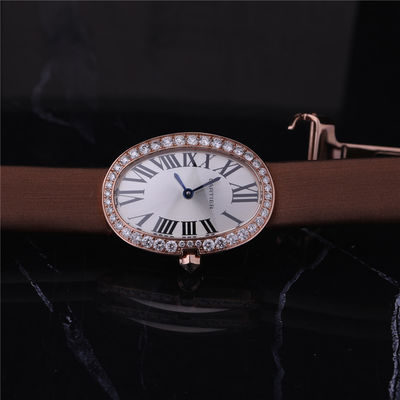 Kalite Lüks Marka Altın Saat 18K Rose Gold Kadın Elmas Deri Kemerli Saat fabrika