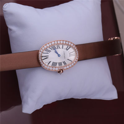 Kalite Lüks Marka Altın Saat 18K Rose Gold Kadın Elmas Deri Kemerli Saat fabrika