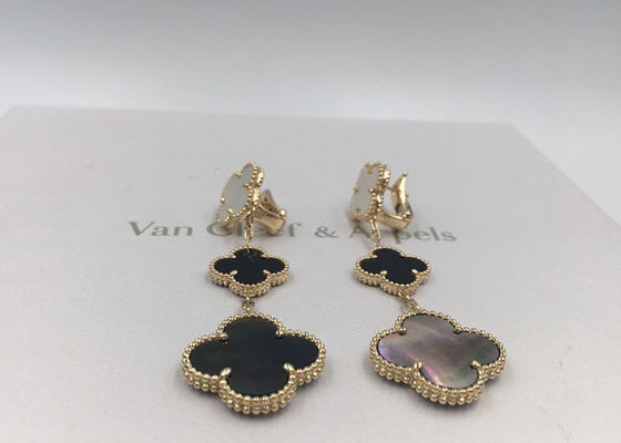 Kalite Van Cleef Arpels Sihirli Alhambra küpeler beyaz ve gri sedef ile 18 k sarı altın fabrika