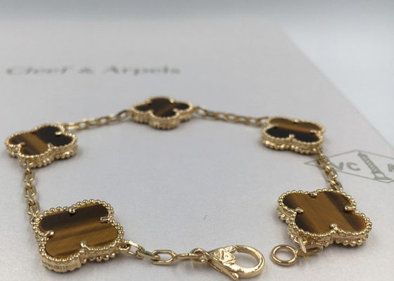 Kalite Vintage Stil 5 Motifler 18K Altın Bileklik Ile Tiger'S Eye Taş / Çiçek Şekli fabrika